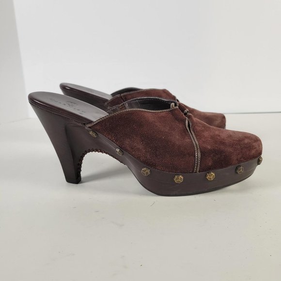 Cole Haan Brown Suede Studded Metal Details Mules Clogs Heels Women Size 8.5 - Picture 4 of 11